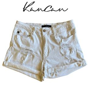 KANCAN White Denim Shorts Size 11 Distressed Ripped Roll Cuff Stretch